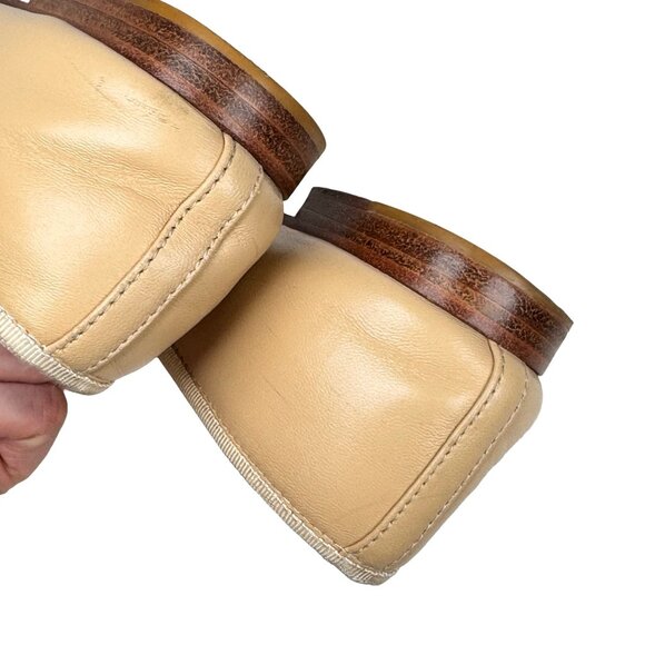 Chanel CC Bow Ballet Flats SZ 38 Beige Leather Gold Cap Toe Luxury Designer - Picture 11 of 15